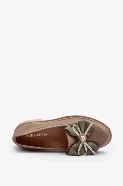 Damskie Laura Messi Damskie Skórzane Mokasyny Z Kokardą 2787 Beżowe