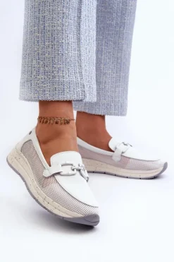 Damskie Damskie buty S.Barski Damskie Skórzane Mokasyny D&A TW210 Białe