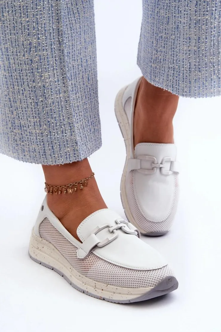 Damskie Damskie buty S.Barski Damskie Skórzane Mokasyny D&A TW210 Białe