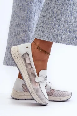 Damskie Damskie buty S.Barski Damskie Skórzane Mokasyny D&A TW210 Białe