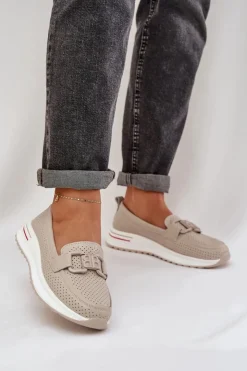 Best Damskie buty S.Barski Damskie Skórzane Mokasyny Na Platformie S.Barski LR51-556 Beżowe Beżowy