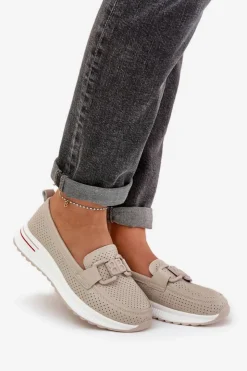 Best Damskie buty S.Barski Damskie Skórzane Mokasyny Na Platformie S.Barski LR51-556 Beżowe Beżowy