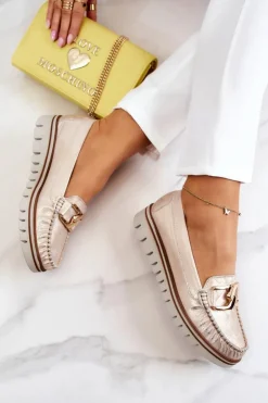 Boto Mokasyny Damskie Skórzane|Mokasyny Na Platformie*Damskie Skórzane Mokasyny Na Platformie Złote Venesia
