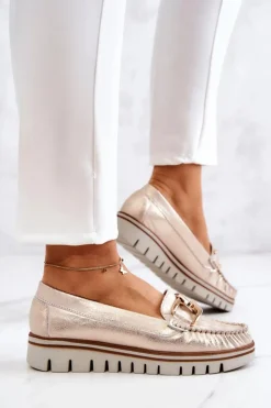 Boto Mokasyny Damskie Skórzane|Mokasyny Na Platformie*Damskie Skórzane Mokasyny Na Platformie Złote Venesia