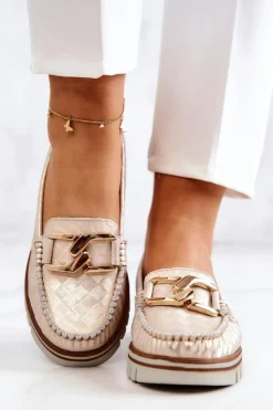 Boto Mokasyny Damskie Skórzane|Mokasyny Na Platformie*Damskie Skórzane Mokasyny Na Platformie Złote Venesia