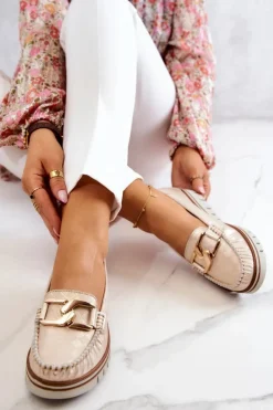 Boto Mokasyny Damskie Skórzane|Mokasyny Na Platformie*Damskie Skórzane Mokasyny Na Platformie Złote Venesia