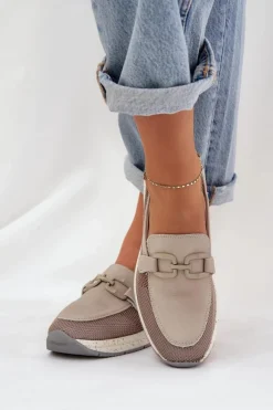 Damskie Damskie buty S.Barski Damskie Skórzane Mokasyny D&A TW210 Szare