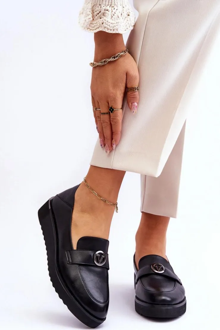 Damskie Buty damskie Vinceza Damskie Skórzane Mokasyny Na Niskim Koturnie Czarne Synthia