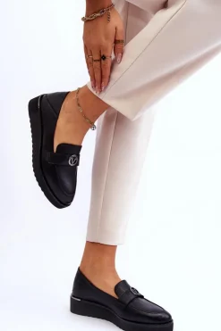 Damskie Buty damskie Vinceza Damskie Skórzane Mokasyny Na Niskim Koturnie Czarne Synthia