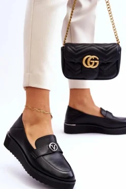 Damskie Buty damskie Vinceza Damskie Skórzane Mokasyny Na Niskim Koturnie Czarne Synthia