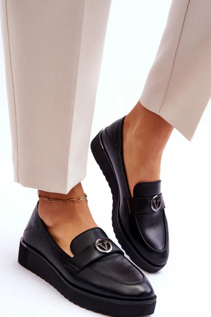 Damskie Buty damskie Vinceza Damskie Skórzane Mokasyny Na Niskim Koturnie Czarne Synthia