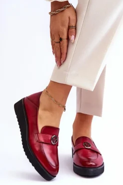 Buty damskie Vinceza Mokasyny Damskie Skórzane*Damskie Skórzane Mokasyny Na Niskim Koturnie Czerwone Synthia