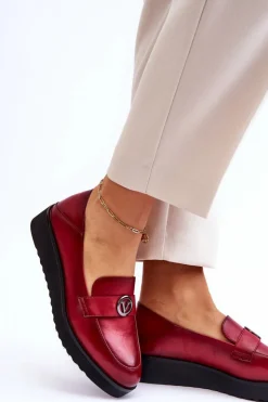 Buty damskie Vinceza Mokasyny Damskie Skórzane*Damskie Skórzane Mokasyny Na Niskim Koturnie Czerwone Synthia