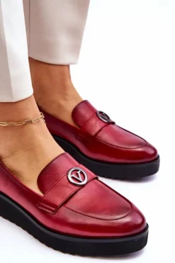 Buty damskie Vinceza Mokasyny Damskie Skórzane*Damskie Skórzane Mokasyny Na Niskim Koturnie Czerwone Synthia