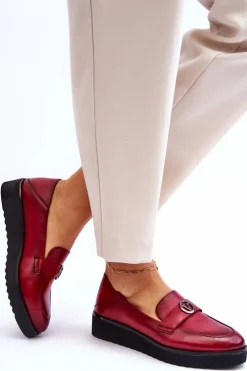 Buty damskie Vinceza Mokasyny Damskie Skórzane*Damskie Skórzane Mokasyny Na Niskim Koturnie Czerwone Synthia