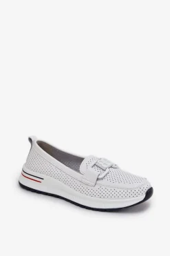 Damskie buty S.Barski Loafersy Damskie|Mokasyny Damskie Skórzane*Damskie Skórzane Mokasyny Na Platformie S.Barski LR51-556 Białe