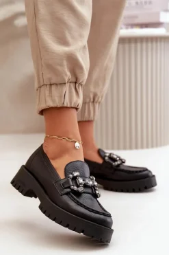 Damskie CheBello Damskie Skórzane Mokasyny Z Ozdobą 4369 Czarne