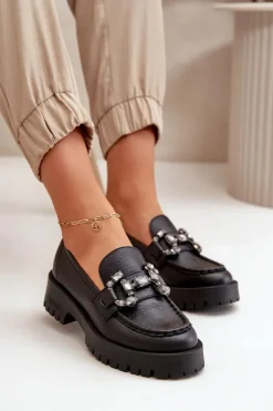 Damskie CheBello Damskie Skórzane Mokasyny Z Ozdobą 4369 Czarne