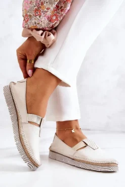 Discount Maciejka Damskie Skórzane Mokasyny 05432-22 Jasnobeżowe