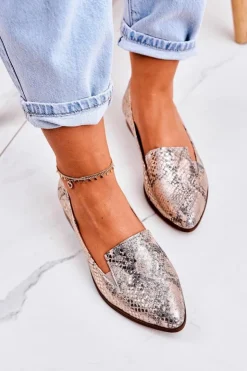 Boto Mokasyny Damskie Skórzane*Damskie Skórzane Mokasyny Wzór Zwierzęcy Złote Scarlett