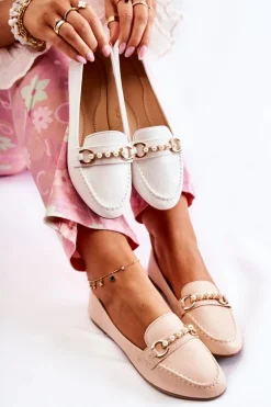 Boto Mokasyny Damskie Skórzane*Damskie Skórzane Mokasyny Z Ozdobnymi Perłami Beżowe Sergia