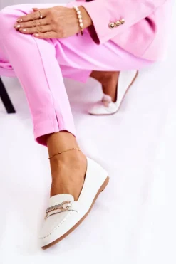 Sale Boto Damskie Skórzane Mokasyny Białe Godley