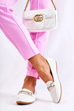 Sale Boto Damskie Skórzane Mokasyny Białe Godley