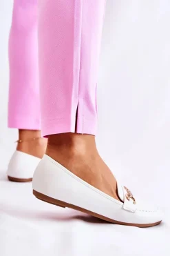 Sale Boto Damskie Skórzane Mokasyny Białe Godley