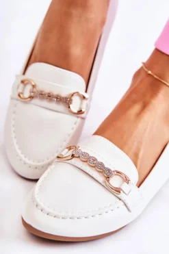 Sale Boto Damskie Skórzane Mokasyny Białe Godley