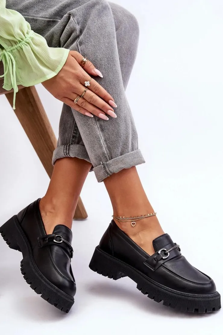 Sale Evento Damskie Skórzane Mokasyny Na Platformie Czarne Detes