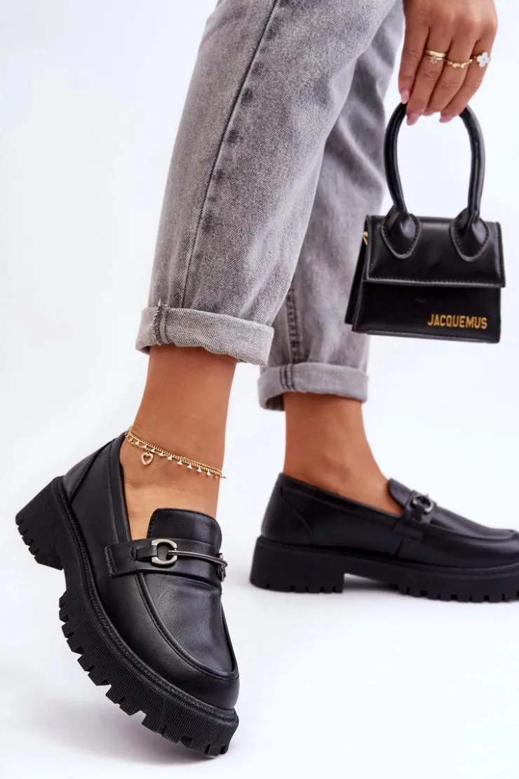 Sale Evento Damskie Skórzane Mokasyny Na Platformie Czarne Detes