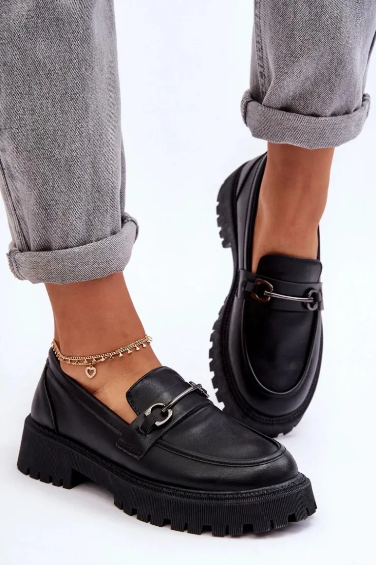 Sale Evento Damskie Skórzane Mokasyny Na Platformie Czarne Detes