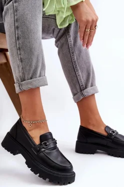 Sale Evento Damskie Skórzane Mokasyny Na Platformie Czarne Detes