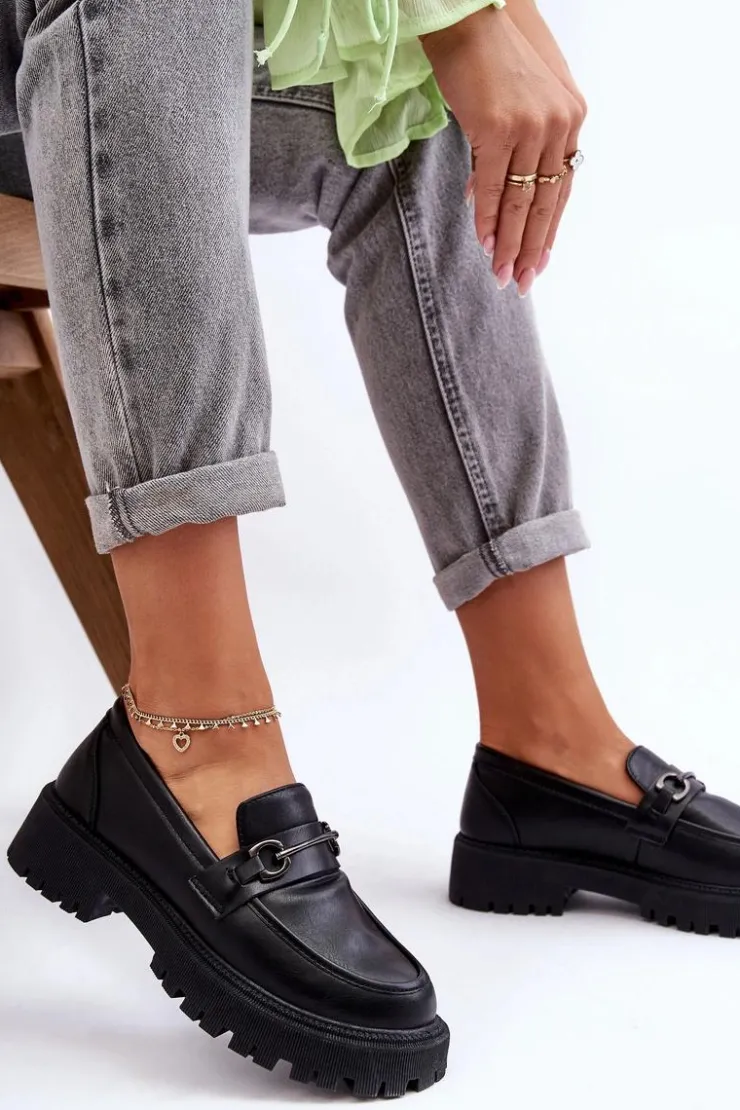 Sale Evento Damskie Skórzane Mokasyny Na Platformie Czarne Detes