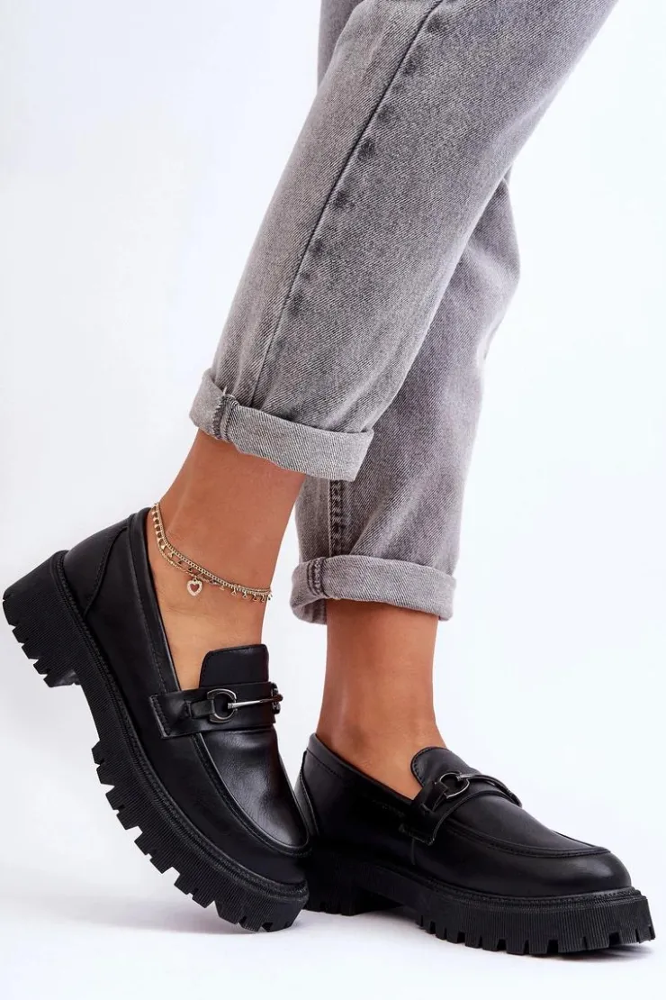 Sale Evento Damskie Skórzane Mokasyny Na Platformie Czarne Detes