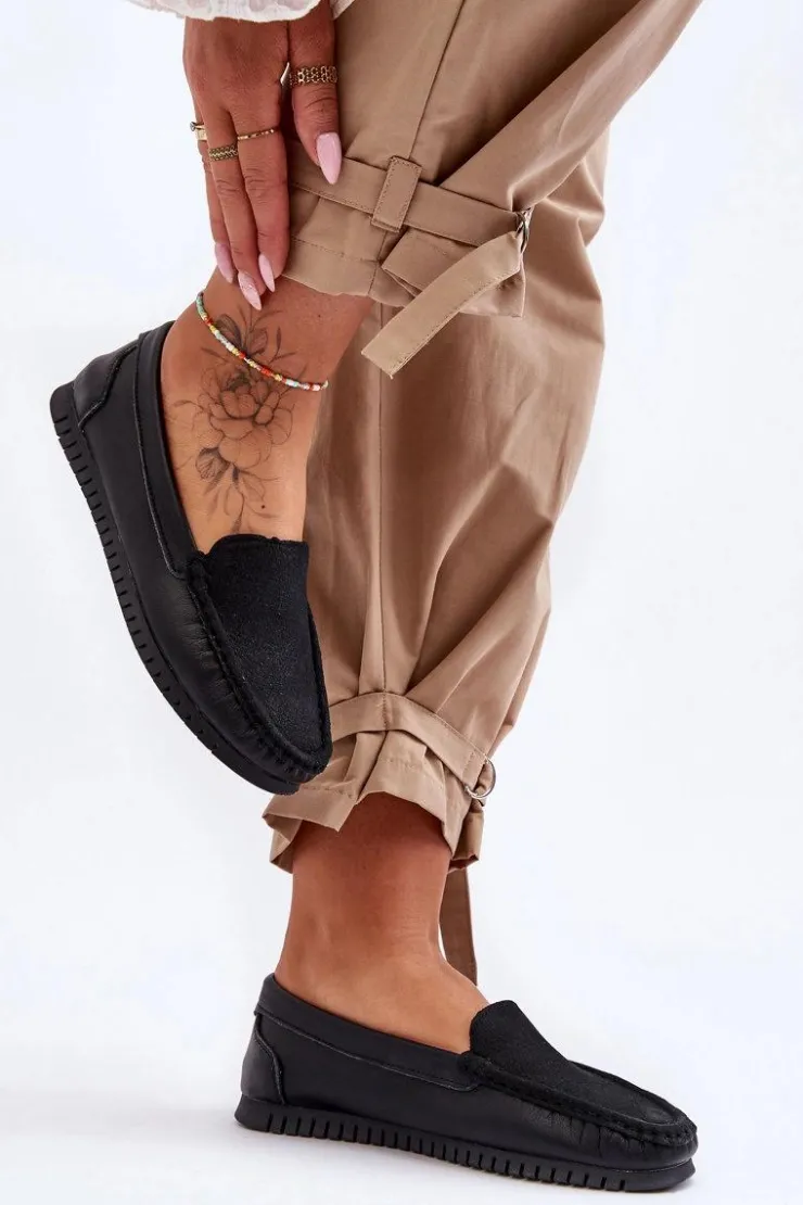 Damskie buty S.Barski Loafersy Damskie|Mokasyny Damskie Skórzane*Damskie Skórzane Mokasyny S.Barski LR97630 Czarne