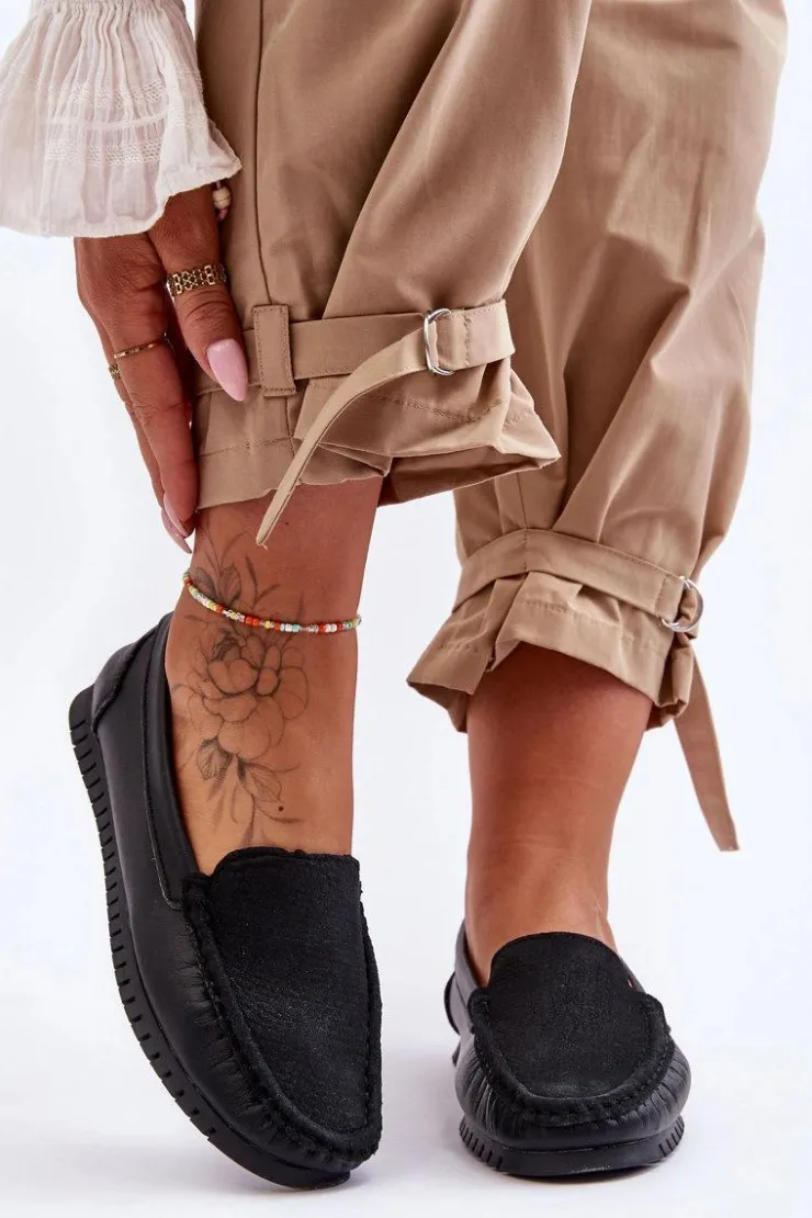 Damskie buty S.Barski Loafersy Damskie|Mokasyny Damskie Skórzane*Damskie Skórzane Mokasyny S.Barski LR97630 Czarne