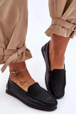 Damskie buty S.Barski Loafersy Damskie|Mokasyny Damskie Skórzane*Damskie Skórzane Mokasyny S.Barski LR97630 Czarne