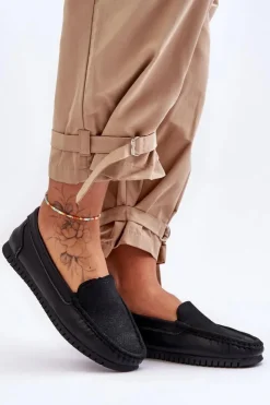 Damskie buty S.Barski Loafersy Damskie|Mokasyny Damskie Skórzane*Damskie Skórzane Mokasyny S.Barski LR97630 Czarne