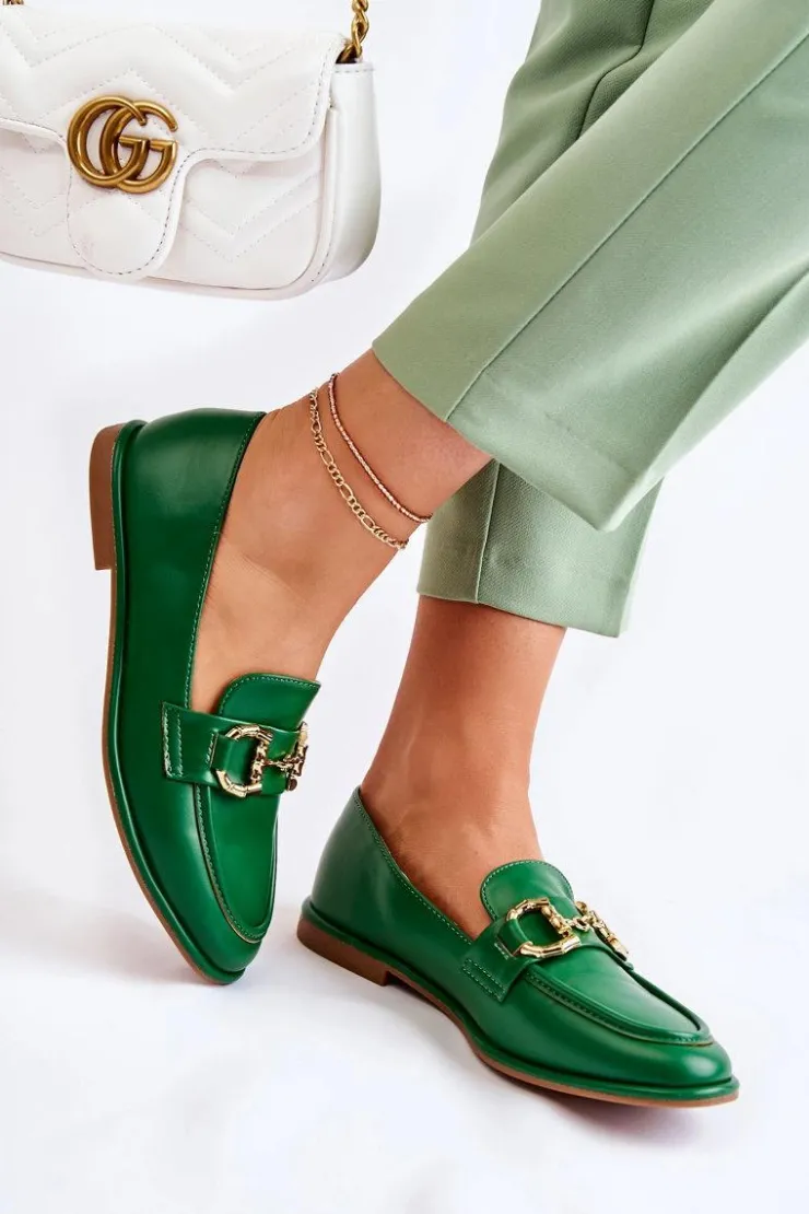 Damskie Boto Damskie Skórzane Mokasyny Zielone Coriso