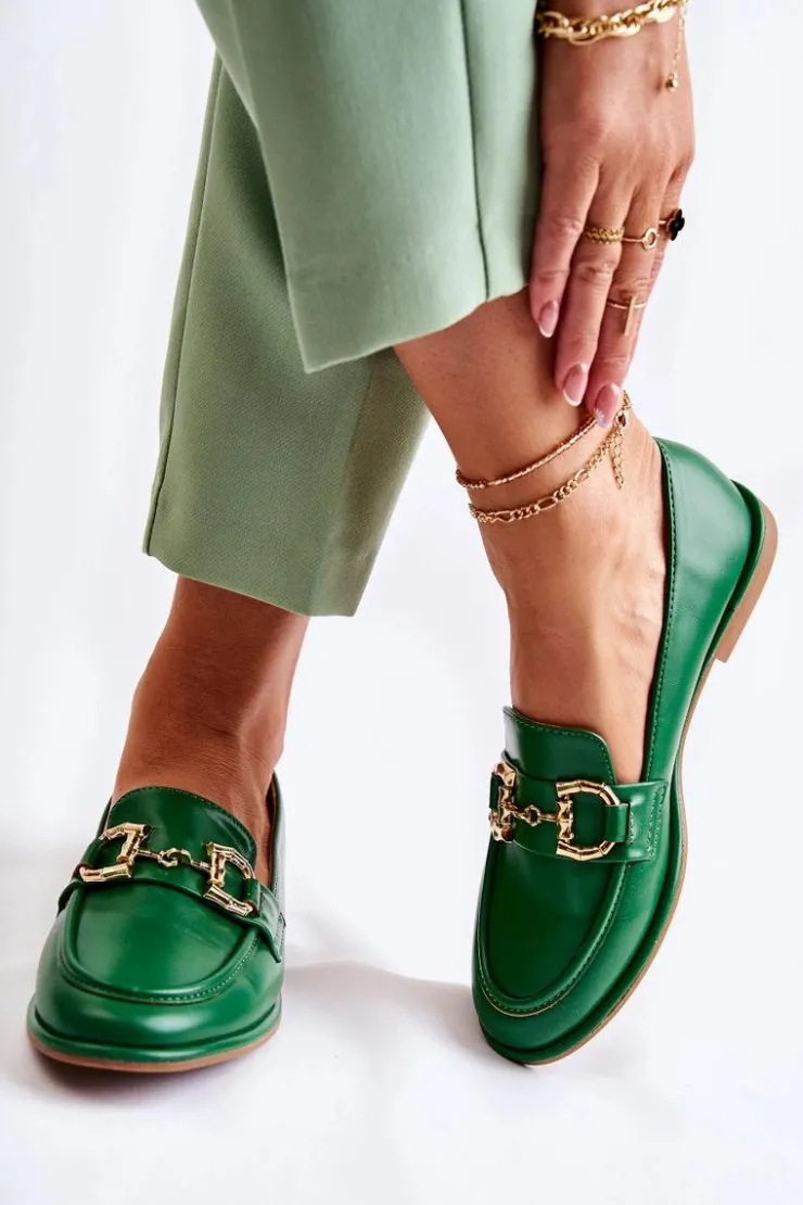 Damskie Boto Damskie Skórzane Mokasyny Zielone Coriso