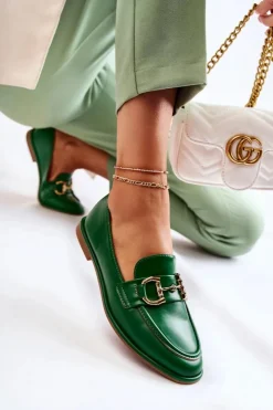 Damskie Boto Damskie Skórzane Mokasyny Zielone Coriso