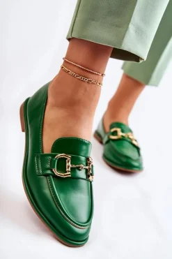 Damskie Boto Damskie Skórzane Mokasyny Zielone Coriso