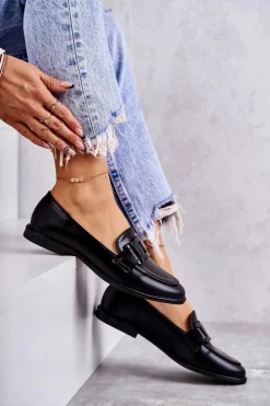 Boto Mokasyny Damskie Skórzane*Damskie Skórzane Mokasyny Z Ozdobą Czarne Kerrie