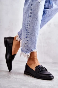 Boto Mokasyny Damskie Skórzane*Damskie Skórzane Mokasyny Z Ozdobą Czarne Kerrie