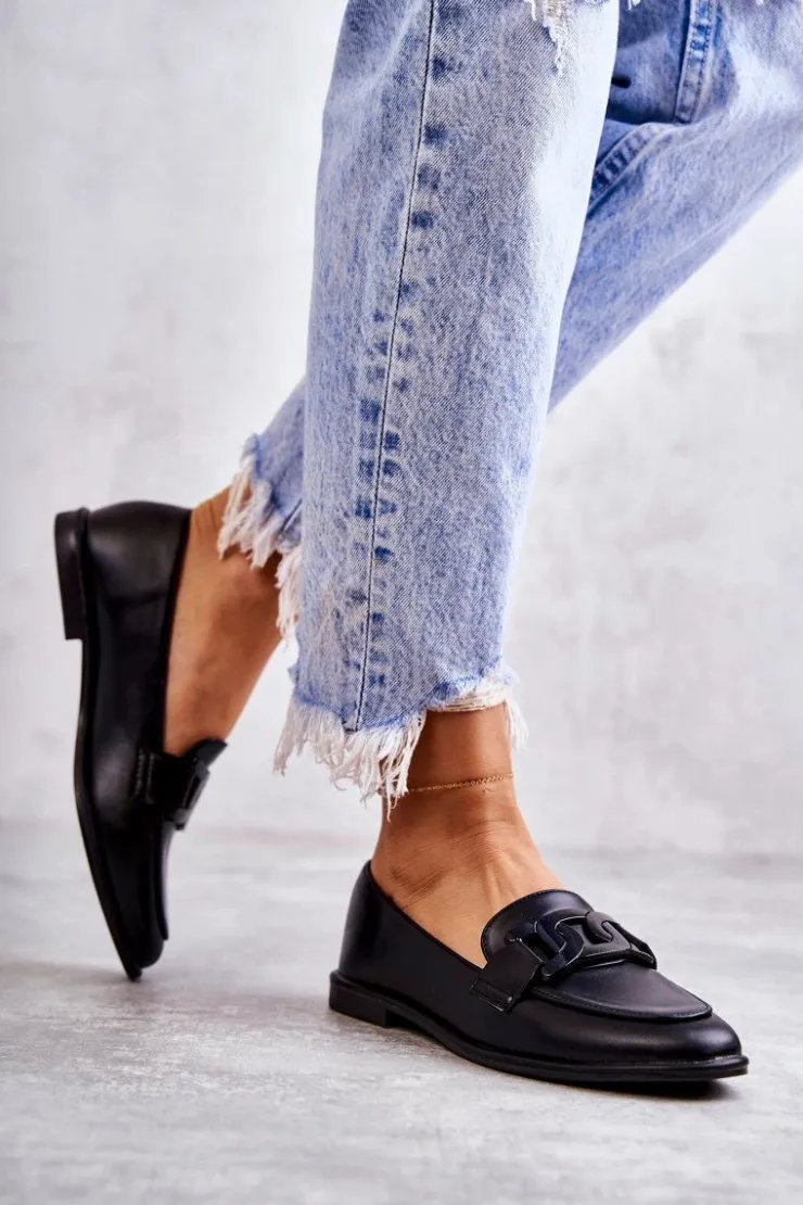 Boto Mokasyny Damskie Skórzane*Damskie Skórzane Mokasyny Z Ozdobą Czarne Kerrie