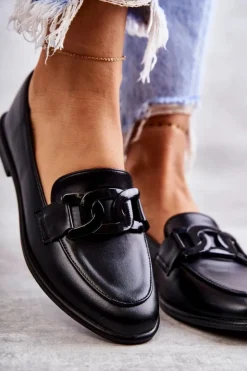 Boto Mokasyny Damskie Skórzane*Damskie Skórzane Mokasyny Z Ozdobą Czarne Kerrie