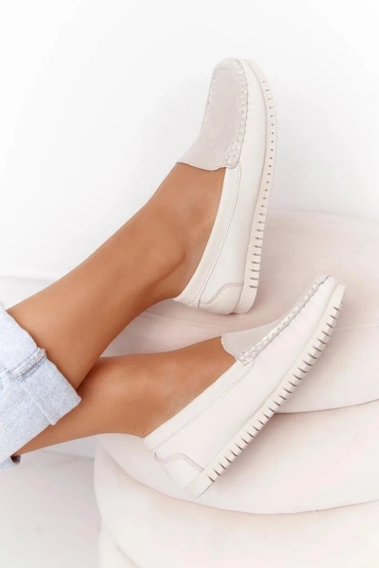 Damskie buty S.Barski Mokasyny Damskie Skórzane*Damskie Skórzane Mokasyny S.Barski 97630 Ecru