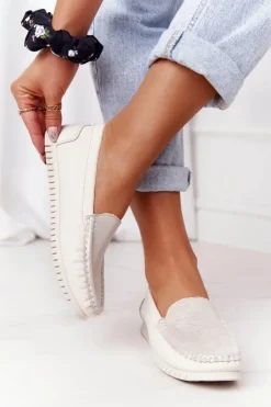 Damskie buty S.Barski Mokasyny Damskie Skórzane*Damskie Skórzane Mokasyny S.Barski 97630 Ecru