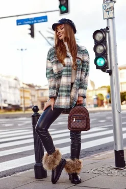 Damskie Boto Damskie Skórzane Śniegowce Z Futerkiem Lakierowane Czarne Alexa